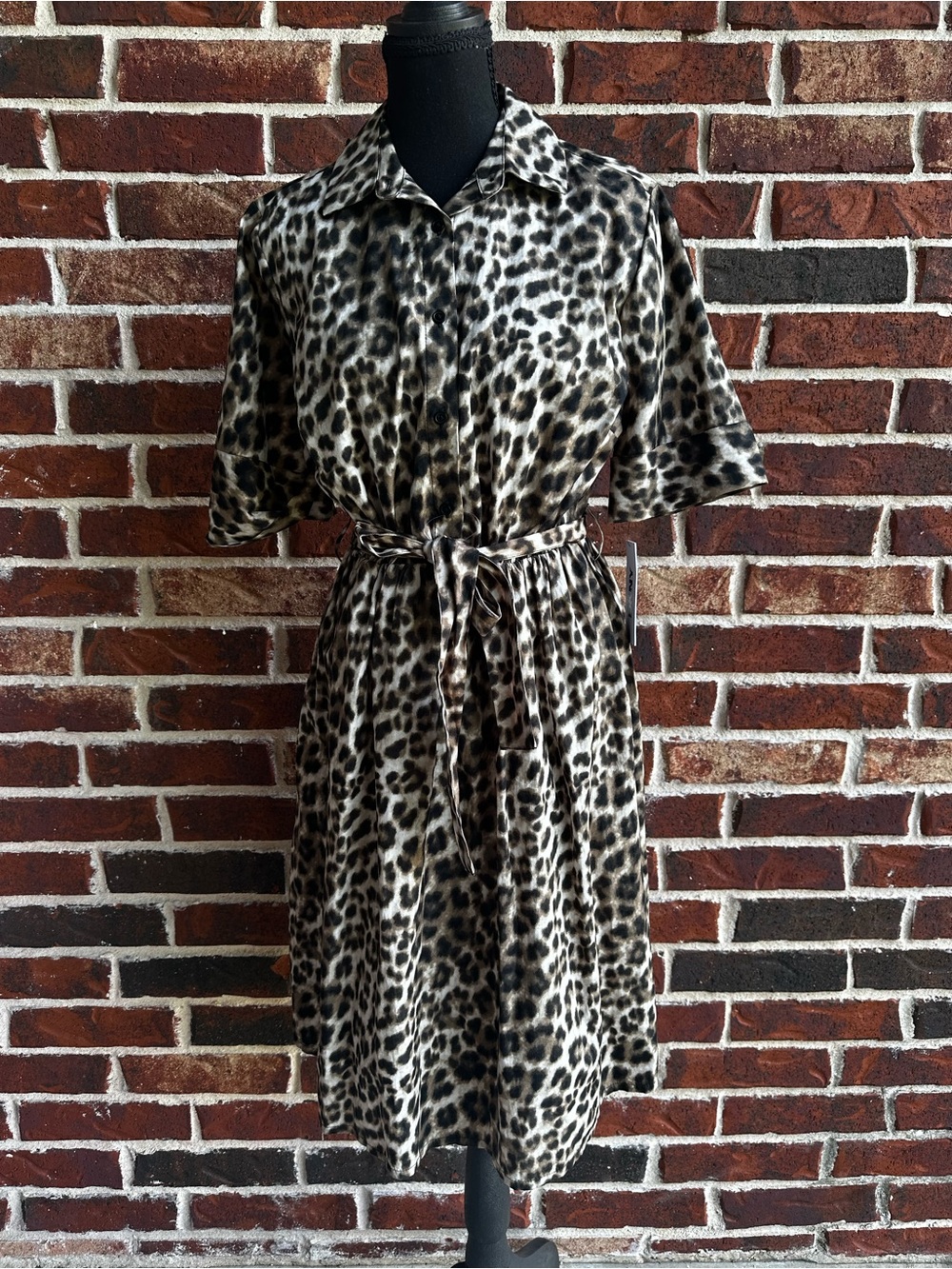 DKNY Leopard Print Midi Shirt Dress in Brown and Black